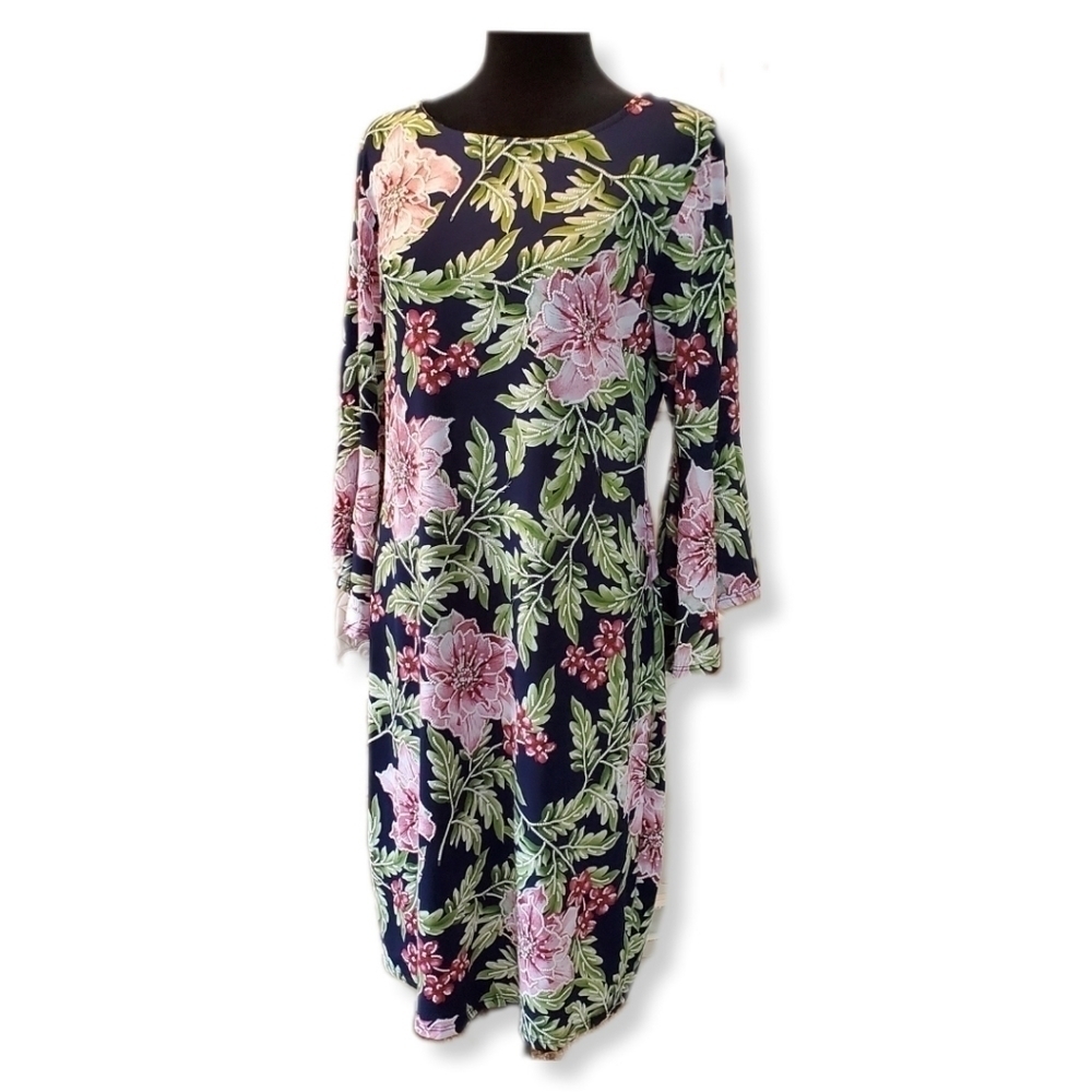 Olivia Mathews Floral Dress with Bell Sleeves Sz L